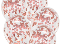 BALONKY PRŮHLEDNÉ S KONFETAMI ROSE GOLD  5 Ks