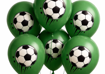 BALONKY ZELENÉ S FOTBALOVÝMI MÍČI 7 ks